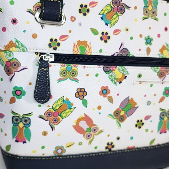 Stone Mountain Bonded Leather Printed Owls Megan Tote Shoulder Handbag 8 Pockets - Picture 15 of 16